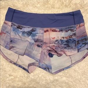 lulu lemon 2.5 inch purple and pink shorts